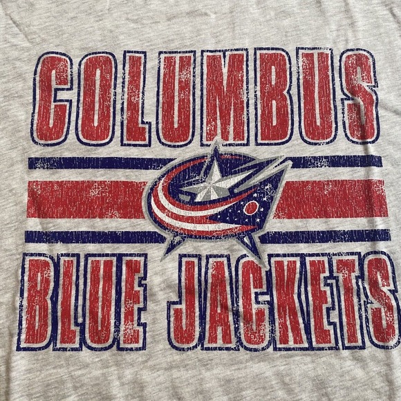 NHL Columbus Blue Jackets Ringer Tee Men’s XL Distressed Logo Heather Gray NWT - Picture 2 of 9